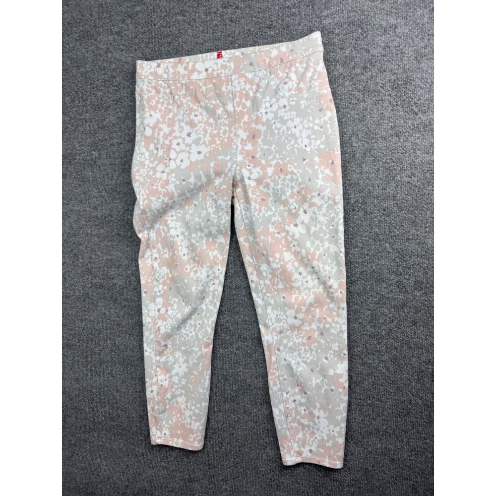 Spanx Pull On Jeans Women's Large Gray Pink Floral Print Hi‎ Rise Cropped